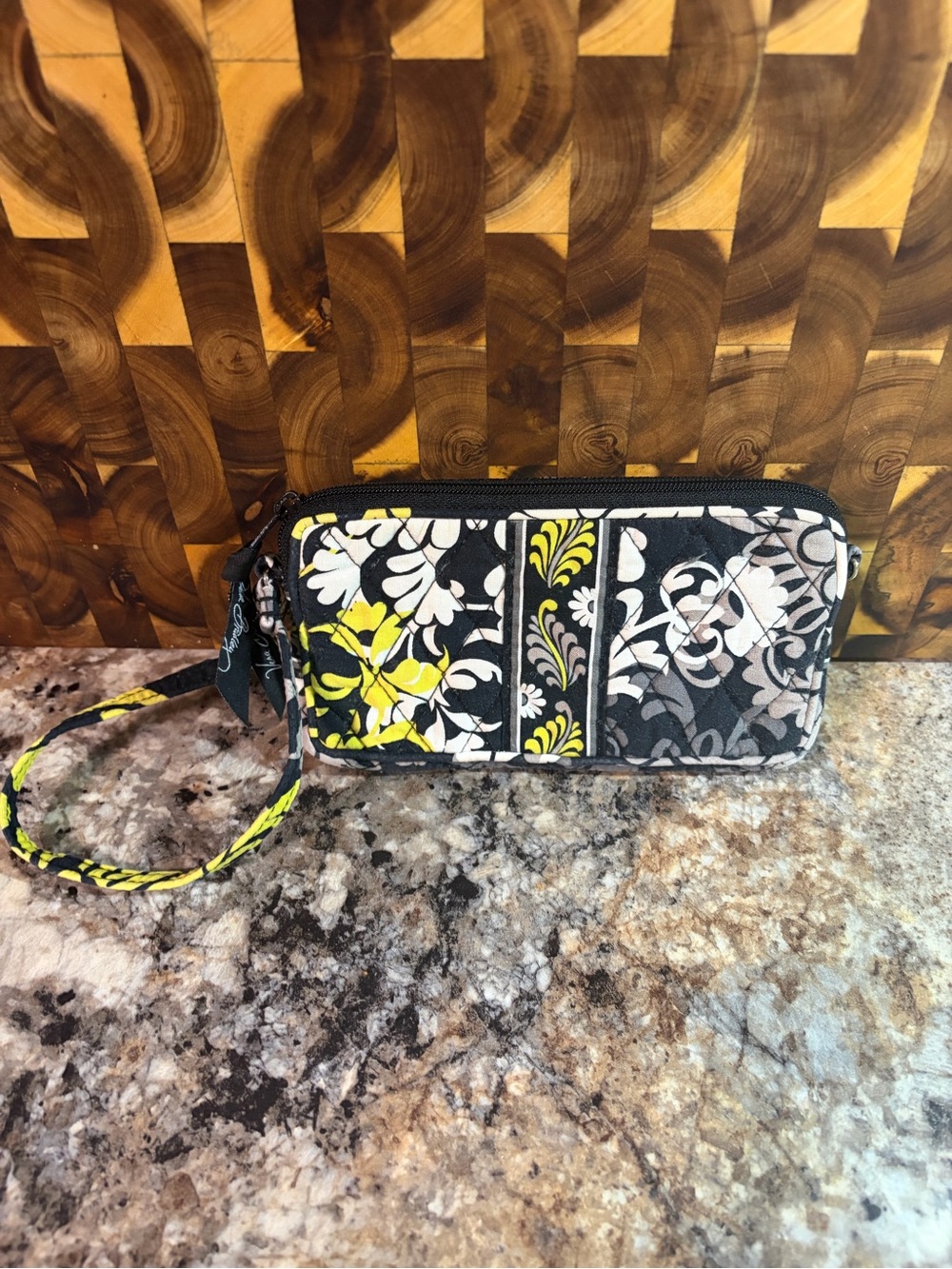 Vera Bradley Black, Yellow & White Floral Wristlet